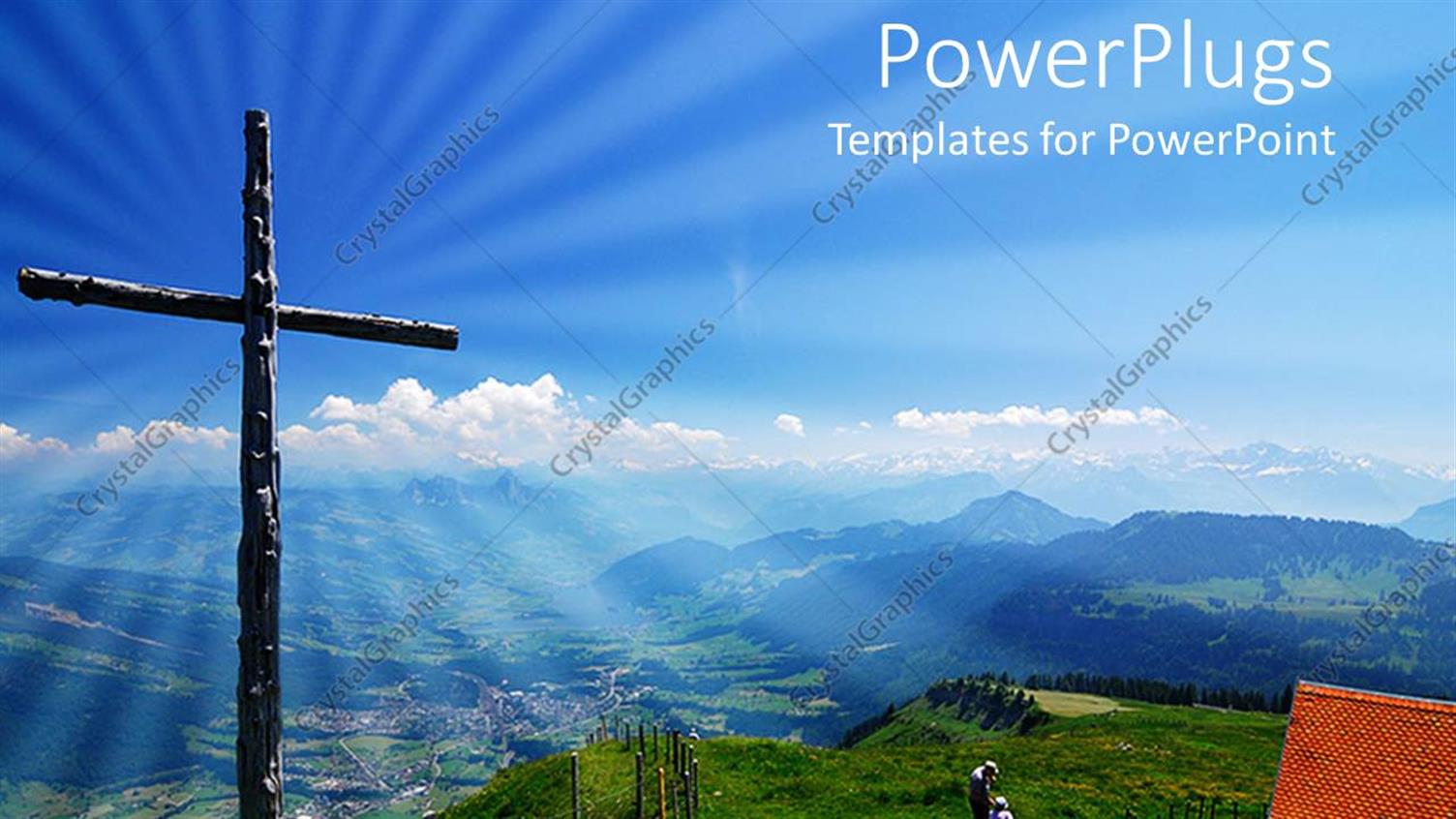 Featuring Wooden Grass in Green Field with blue Cloudy Sky Overhead 