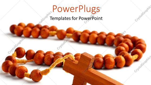  Presentation with rosary - Wooden rosary with brown beads on white background?