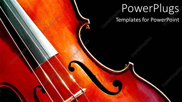  Presentation with strings - Wooden violin with four strings on a black background