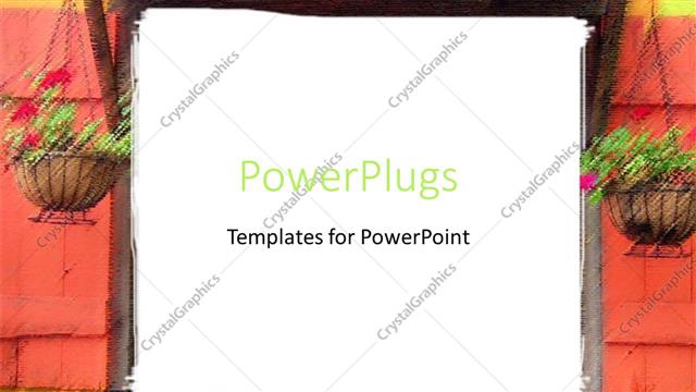  Presentation with flower pots - Wooden window with Two brown flower pots with flowers