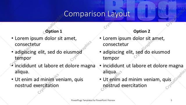 Comparison presentation slide layout