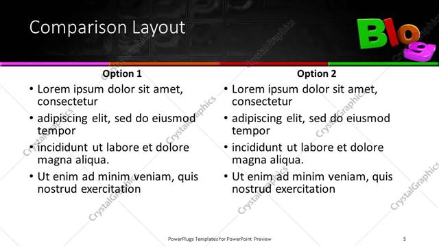 Comparison presentation slide layout