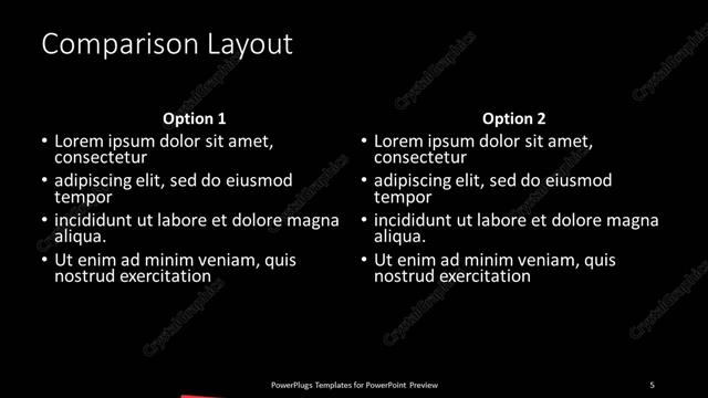 Comparison presentation slide layout