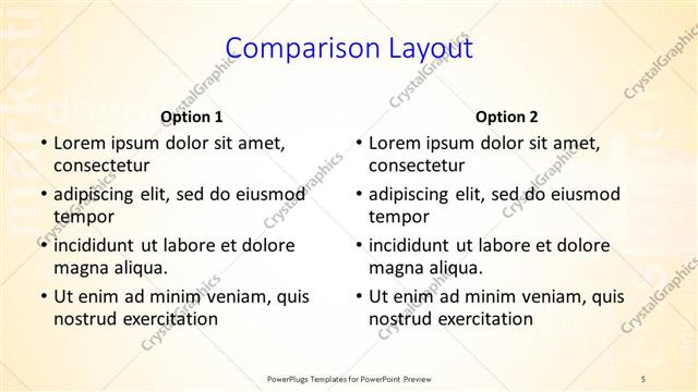 Comparison presentation slide layout