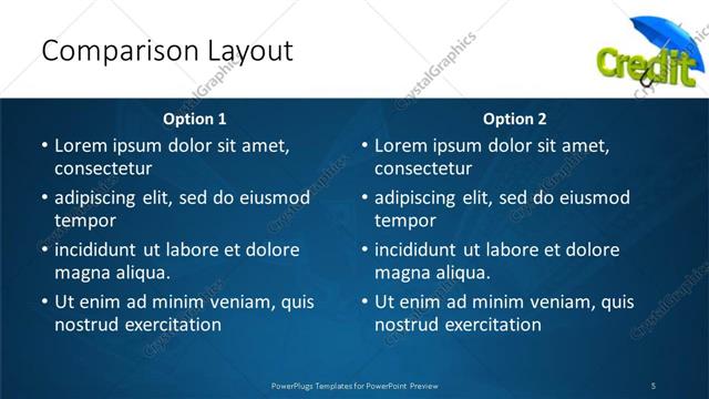 Comparison presentation slide layout