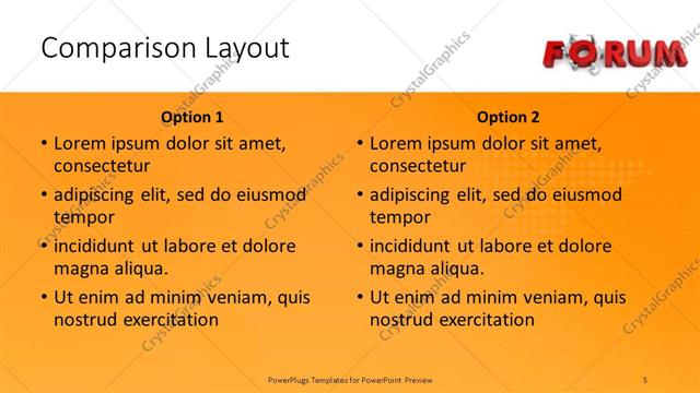 Comparison presentation slide layout