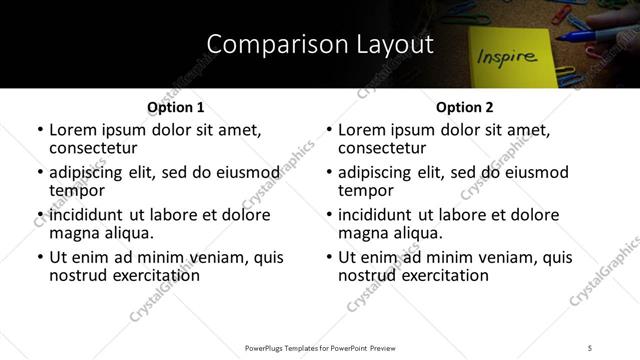 Comparison presentation slide layout