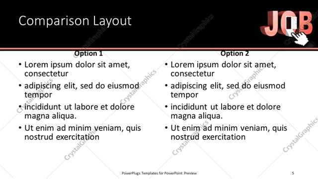 Comparison presentation slide layout