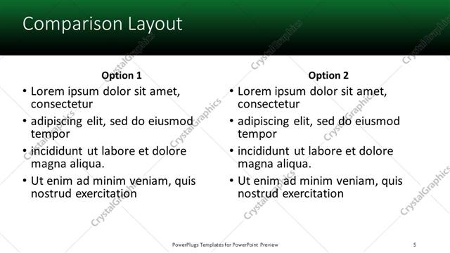 Comparison presentation slide layout