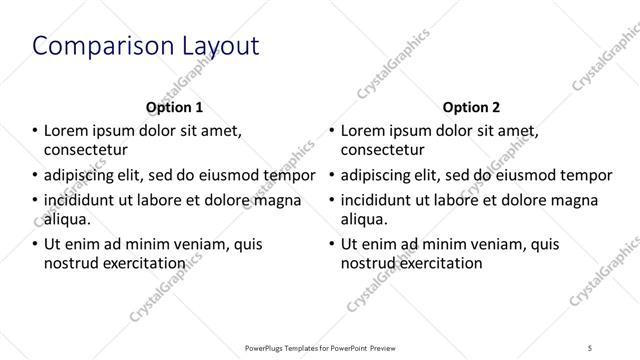 Comparison presentation slide layout