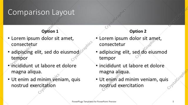 Comparison presentation slide layout