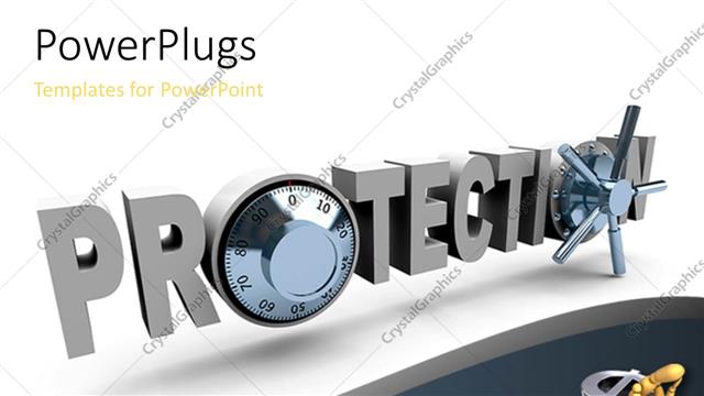  Presentation with symbol - The word Protection with safe dials with man sitting on dollar symbol with nice curve