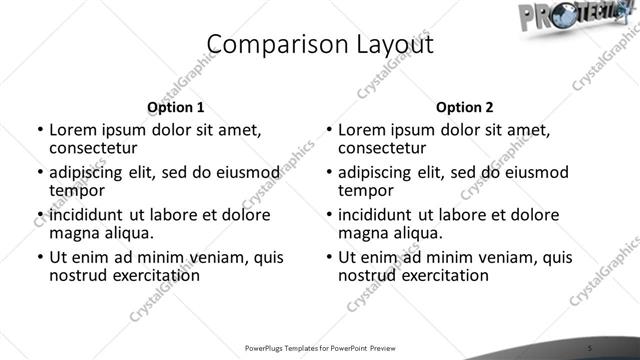Comparison presentation slide layout