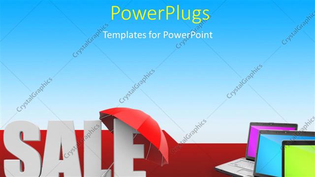  Presentation with under umbrella - The word sale under the umbrella with a lot of laptops
