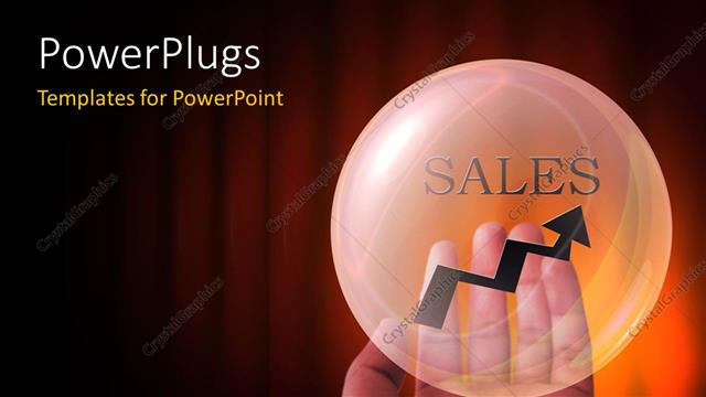  Presentation with sales - Word SALES with arrow in transparent sphere over orange background