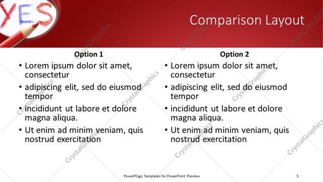 Comparison presentation slide layout