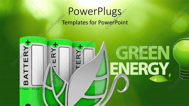  Presentation with battery - The words green energy with a lot of battery cells