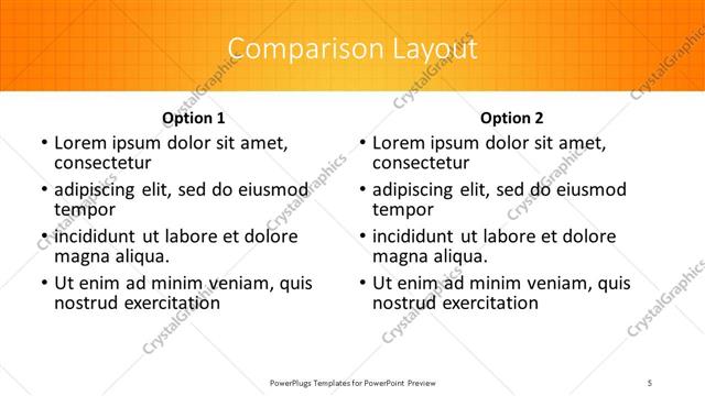 Comparison presentation slide layout