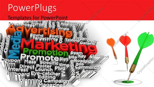  Presentation with promotion - Words related to marketing and promotion with three arrows on a white background