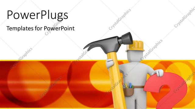  Presentation with safety - Worker wearing safety helmet with hammer and question