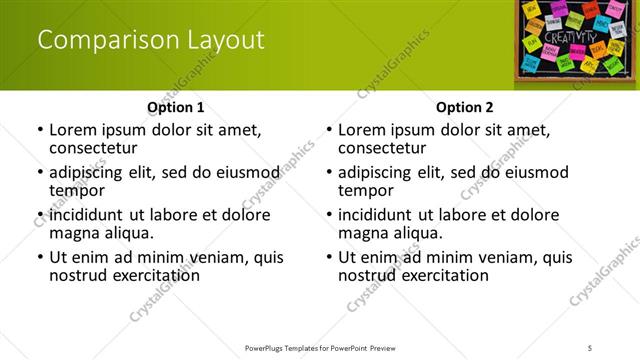 Comparison presentation slide layout