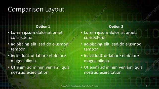 Comparison presentation slide layout
