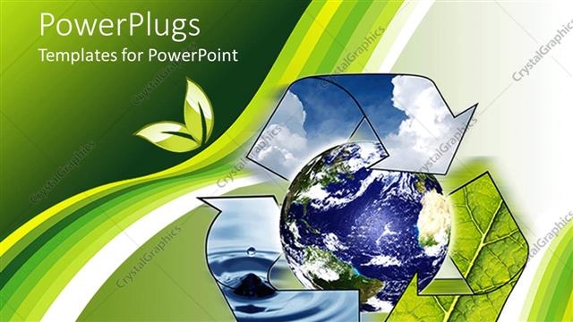  Presentation with green globe - World globe with recycle sign around it in green background