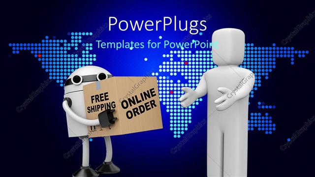  Presentation with shipping - World map background with man receiving shipping package from a online order