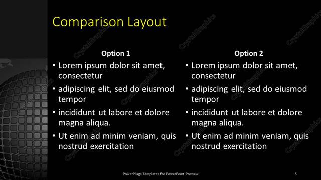 Comparison presentation slide layout
