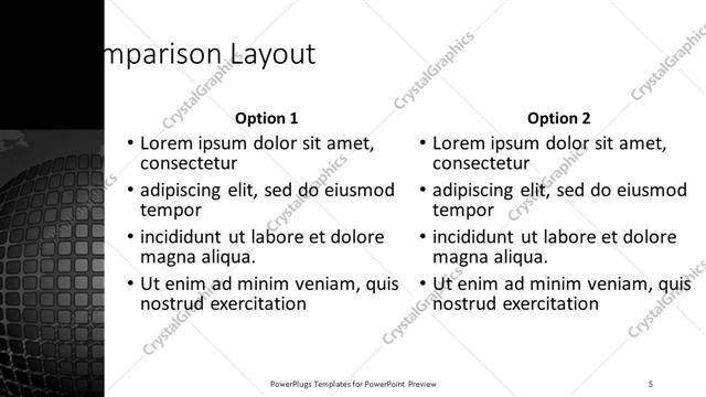 Comparison presentation slide layout