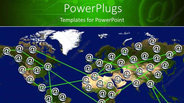  Presentation with green lines - World map covered with at signs connected by green lines