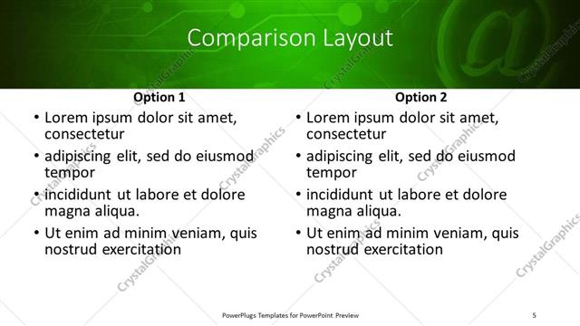 Comparison presentation slide layout