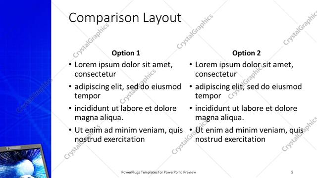 Comparison presentation slide layout