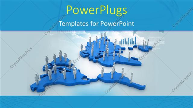  Presentation with world map - A blue world map with lots of people standing on them