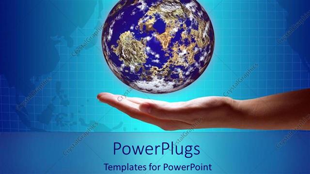  Presentation with direction - The world in two hands on blue background power globe direction