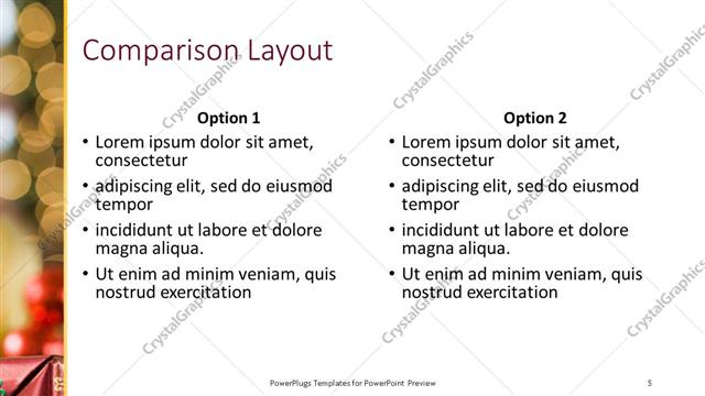 Comparison presentation slide layout