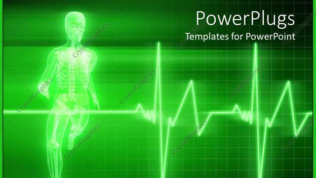  Presentation with health - X-ray depiction of human anatomy running human body with heartbeat line on green background
