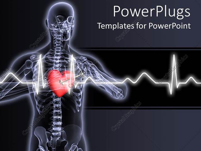 PowerPoint Template X ray Vision Of Man With Red Heart And Pulses