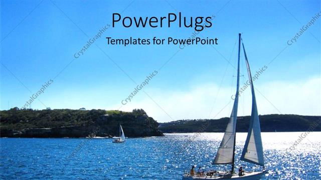  Presentation with ripples - Yatcht in blue sea with watter ripples and trees in distance