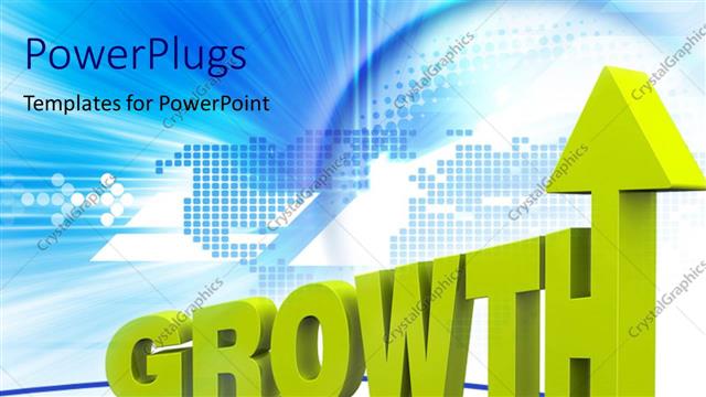  Presentation with world map - Yellow 3D growth rendering with upward arrow over digital world map