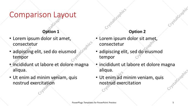 Comparison presentation slide layout