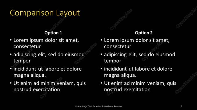 Comparison presentation slide layout