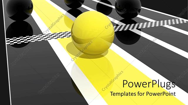  Presentation with finish line - Yellow ball winning race rolling over checkered finish line
