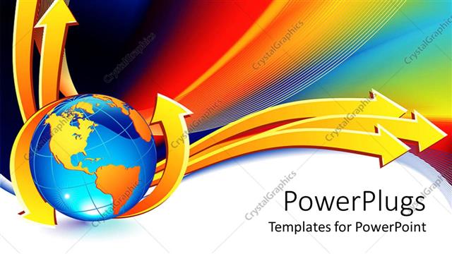  Presentation with blue yellow - Yellow and blue globe with yellow arrows on  colorful background