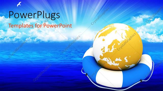  Presentation with save earth - A yellow colored arth globe on a blue and white buoy