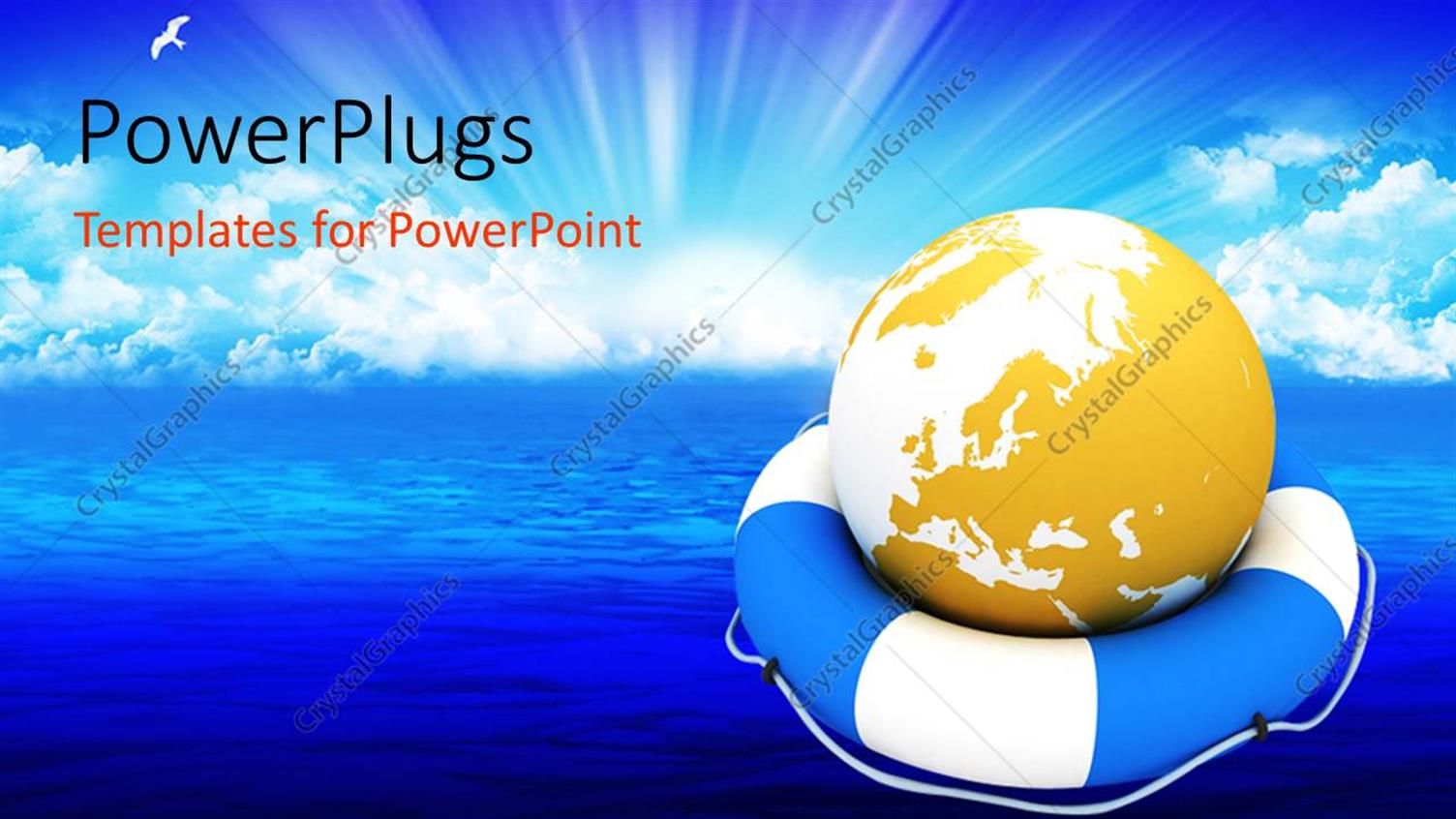 Featuring a Yellow Colored Arth Globe on a Blue and White Buoy