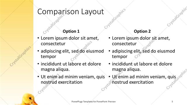 Comparison presentation slide layout