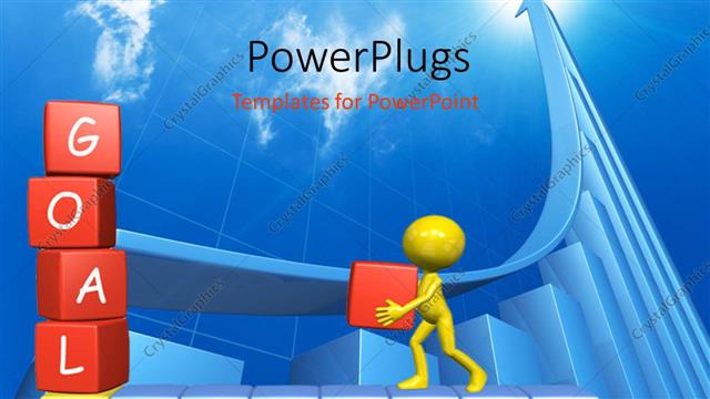  Presentation with alphabet - Yellow figure assembling alphabet blocks into Goals and Strategy