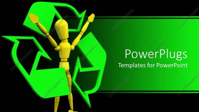  Presentation with black yellow - Yellow figure surrounded by green recycling symbol on black background