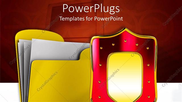  Presentation with shield - Yellow file folder holding paper behind red and gold shield